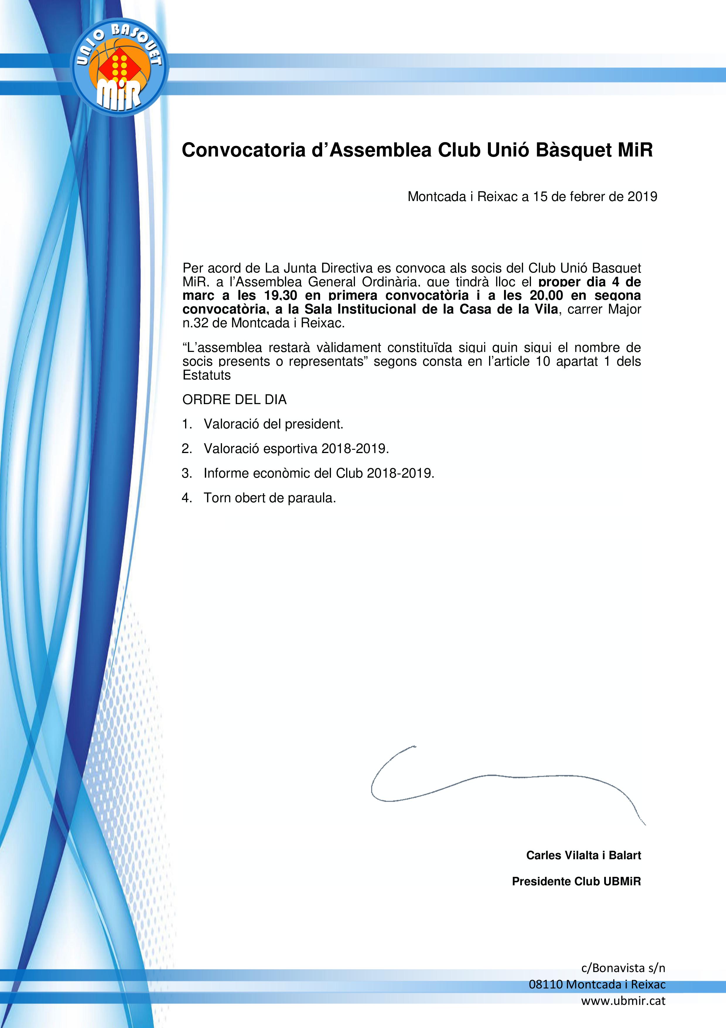 Assemblea general UBMIR2019