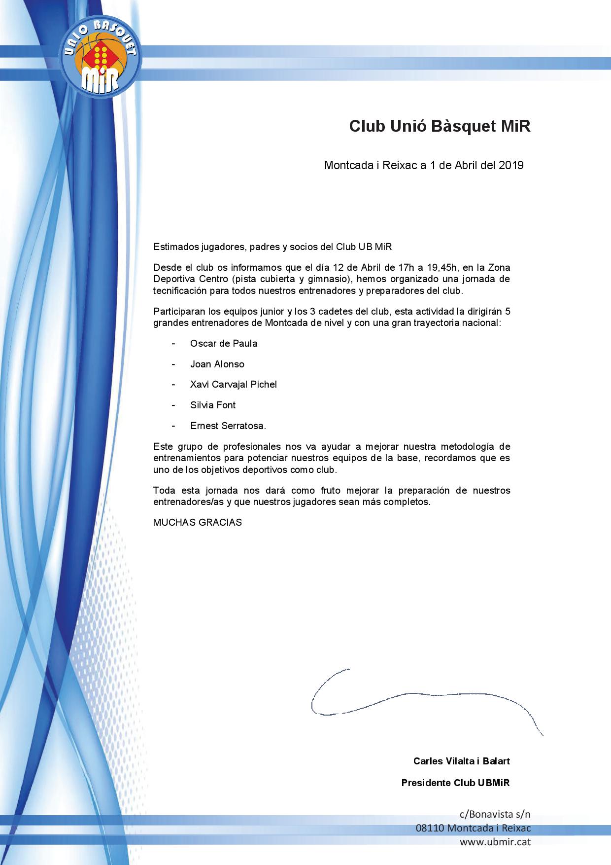 Plantilla Carta Tecnificacion 2019